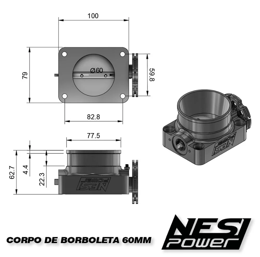 Corpo de Borboleta Padrão Ômega 60mm Tbi Billet Azul - Nesi Power